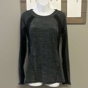 Lululemon Athletica Heather Black Scoop Neck Long Sleeve Lace Panel Shirt-Size 6